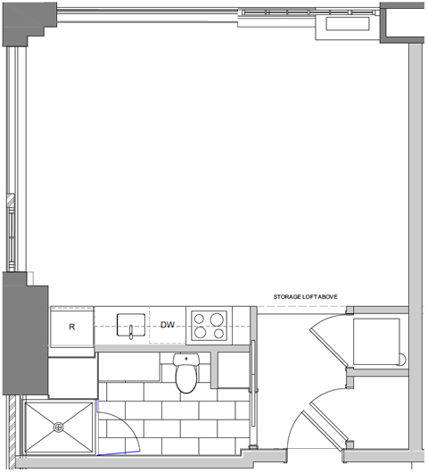 Floor plan for studio, 1 bath, 560 sqft